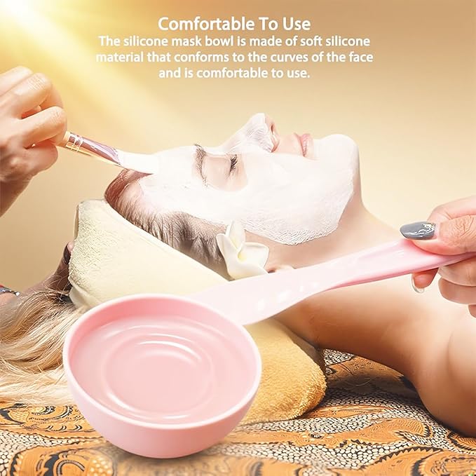 5-Piece Silicone Mixing Bowl Set, 3.3-Inch Microwaveable Silicone Bowls for Facial Masks, Mud Masks, and Other Skin Care Products Facial Bowls for Estheticians. (Pink)