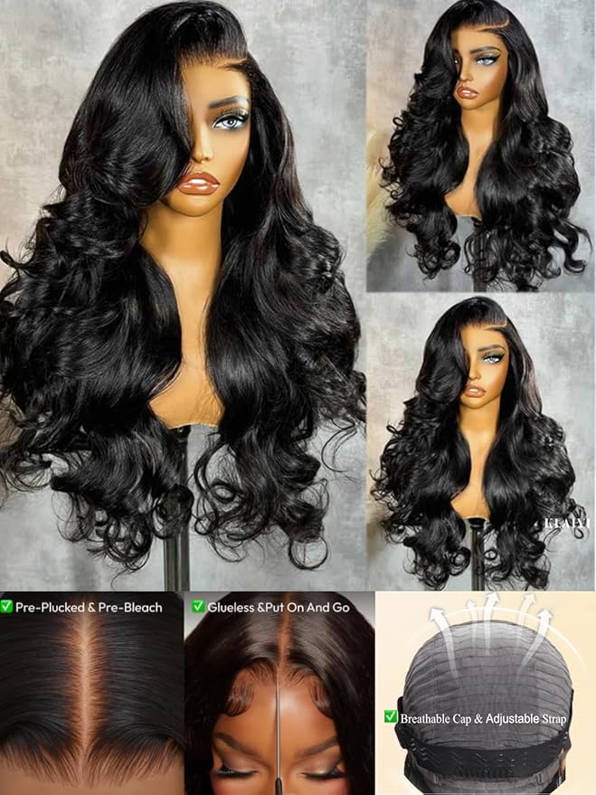 KLAIYI Body Wave Bye Bye Knots Glueless Wig 7x5 Pre Cut Lace Front Wigs Human Hair Wear and Go Wigs for Beginners Pre Bleached Pre Plucked Pre Everything 3S Easy to Ready to Wear Loose Wave Wig 20Inch