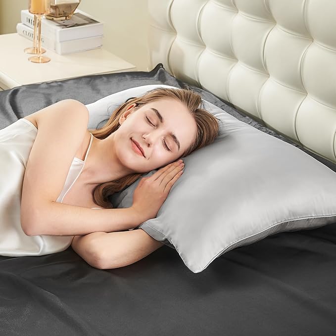 INFIIXSO Mulberry Silk Pillowcase for Hair and Skin, Silk Pillow Cases Queen Size with Hidden Zipper 20x30 Inches, Ultra Smooth and Soft Cooling Pillow Cases for Hot Sleepers(Light Grey, 1 Pack)