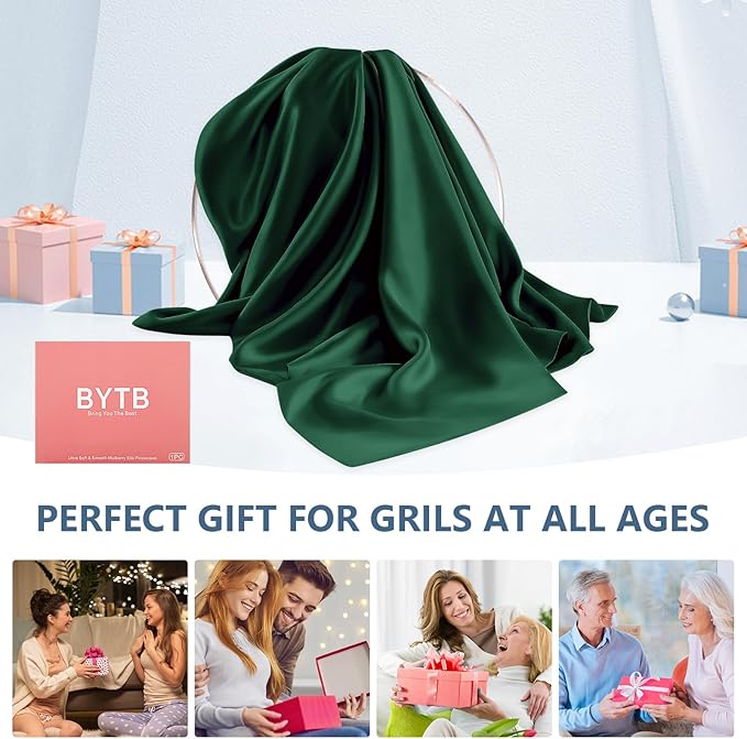 Silk Pillow Cases Standard Size 100% Mulberry Silk Pillowcase for Hair & Skin 22 Momme Both Sided Grade 6A Silk Cooling Soft Breathable 20 x 26 Inches with Hidden Zipper 1PC, Green