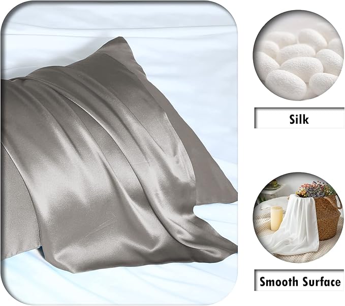 Silk Pillowcase for Hair and Skin,Soft,Breathable and Sliky 100% Silk Pillowcases King Set of 2,Both Sides Natural Mulberry Silk Pillow Cases with Hidden Zipper(King Size 20"X 36",2pcs)
