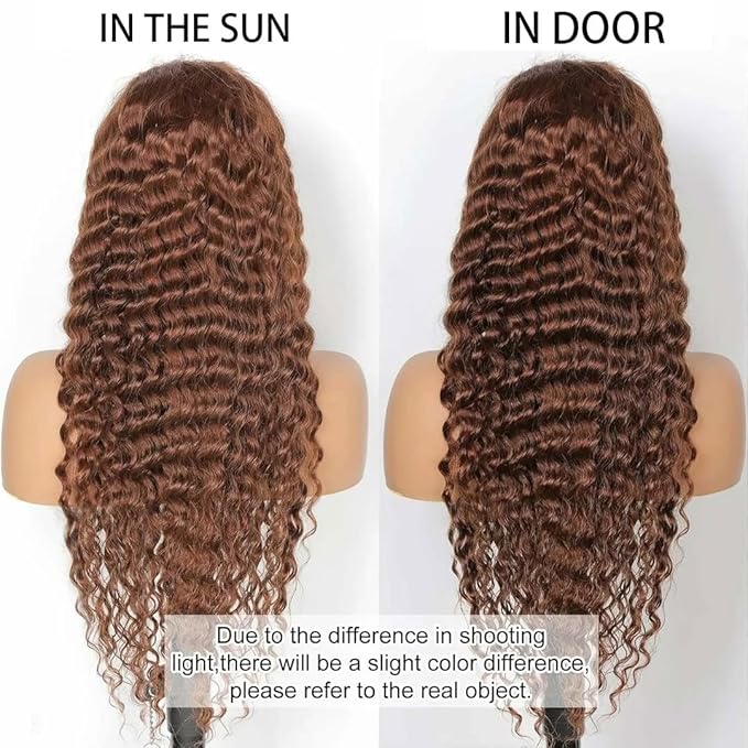 26 Inch Chocolate Brown Deep Wave Lace Front Wigs Human Hair Pre Plucked 200% Density 13x6 HD Lace Frontal Wigs with Baby Hair Deep Curly Wet and Wavy Glueless Wigs for Women (4# Brown, 26 Inch)