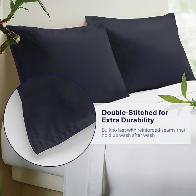 Kickoff Viscose Bamboo Pillowcase, Queen, Set of 2, 100% Organic Hidden Zippered Viscose Bamboo Pillow Case Queen Size, Cooling Pillow Cover for Hot Sleepers (20"x30", Onyx Black)