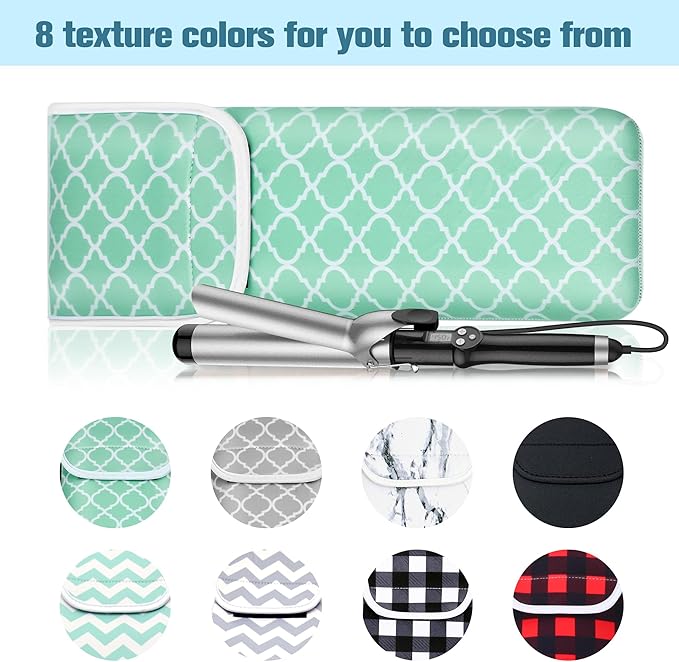 Women's Heat Resistant Neoprene Curling Iron Holder Flat Iron Curling Wand Travel Storage Cover Case Bag Pouch -Water-Resistant (Green-1)