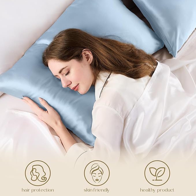 ZIMASILK 100% Pure Mulberry Silk Pillowcase for Hair and Skin Health,Soft and Smooth,Both Sides Premium Grade 6A Silk,600 Thread Count,with Hidden Zipper,1pc (King 20''x36'',Light Blue)