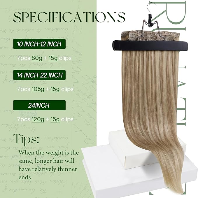 RUNATURE Human Hair Clip in Extensions Blonde, 20 Inch Clip in Hair Extensions Real Human Hair, Long Straight Hair Remy Natural, Add Length, 120g 7pcs #16P22 Beige Blonde Highlights