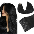PINKPEARL Clip in Hair Extensions Real Human Hair #1 Jet Black Human Hair Extensions Clip ins 16 inch Extensions Human Hair Clip 120g 7pcs Straight Thick Natural Human Hair(#1-16)