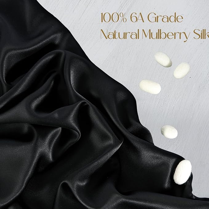 ZIMASILK 100% Pure Mulberry Silk Pillowcase for Hair and Skin Health,Soft and Smooth,Both Sides Premium Grade 6A Silk,600 Thread Count,with Hidden Zipper,1pc (King 20''x36'',Black)