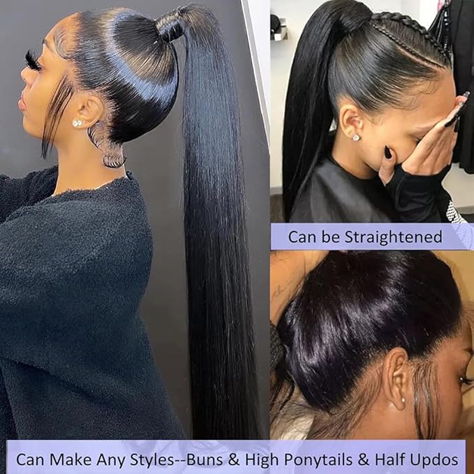 sdamey 360 Straight Lace Front Wigs Human Hair HD Transparant Full Lace Wigs For Women 200 Density Wigs Human Hair Pre Plucked With Baby Hair 12A Brazilian Virgin Hair Natural Color 26inch