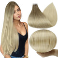 Full Shine Tape in Hair Extensions Human Hair Color 3 Dark Brown and 8 Fading to 613 Bleach Blonde Double Sided Tape in Extensions Natural Straight Tape ins 50 G 20 PCS 22Inch for Women