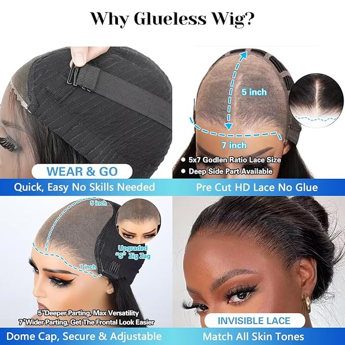 30 Inch Glueless Wigs Human Hair Pre Plucked Pre Cut 7x5 HD Lace Frontal Wigs Human Hair 180% Density Body Wave Wear and Go Glueless Wig 3 Seconds to Wear Easy Wigs for Beginners