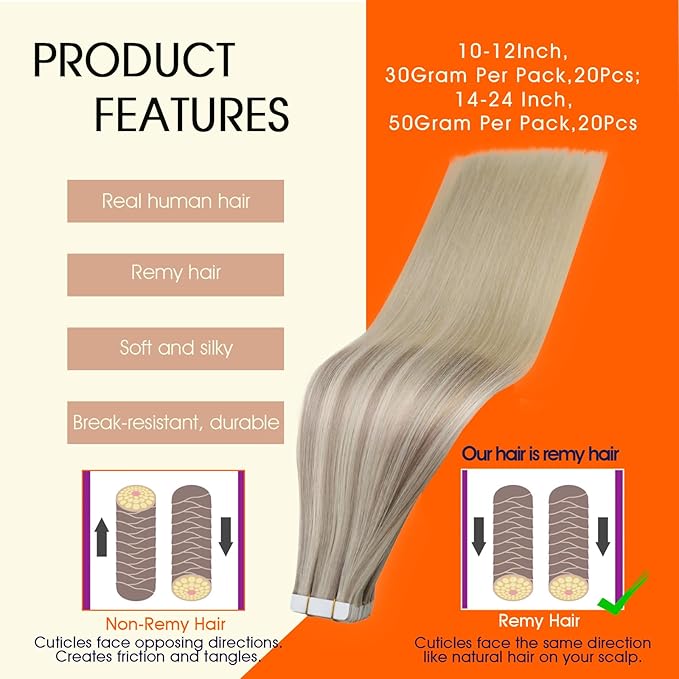 Full Shine Tape in Hair Extensions Real Human Hair Balayage Color 18 Ash Blonde Ombre 22 And 60 Blonde Seamless Tape ins Human Hair Extensions Invisible 16Inch Remy Human Hair 50G for Women 20Pcs