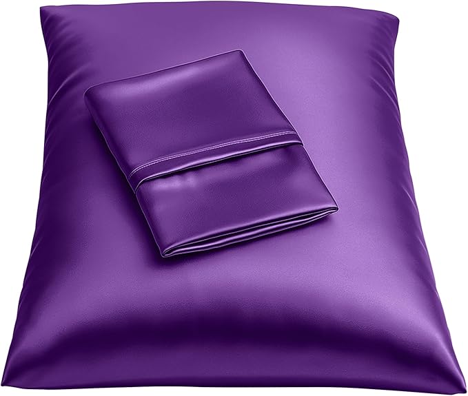 BLISSFORD Purple Satin Pillowcase with Zipper, for Hair and Skin Care, Feels Soft and Cool Like a Silk Pillowcase, Satin Pillow Cases 2 Pack, Slik Pillow Cover, Grape/Purple, King Size - Set of 2