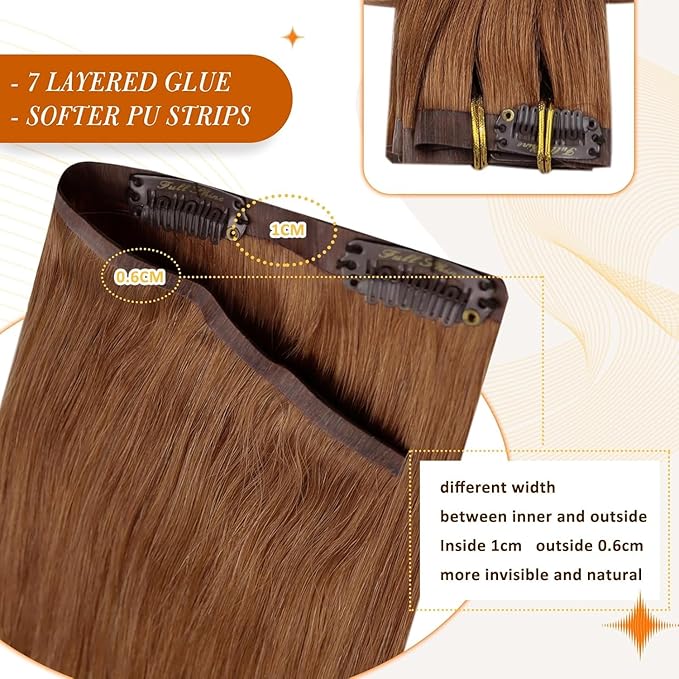 Full Shine Clip in Hair Extensions Copper Brown Human Hair 18 Inch Clip in Real Hair PU Weft Copper Red Human Hair Clip ins Extensions Auburn Brown Natural Ends 120 Grams 8 PCS