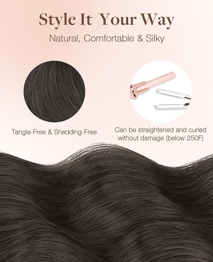 GOO GOO Invisi Edge Tape in Hair Extensions Human Hair, 1C Mocha Brown 20pcs injected with 20pcs classical tape ins, 14inch 100g, Virgin Remy Hair, Natural Look