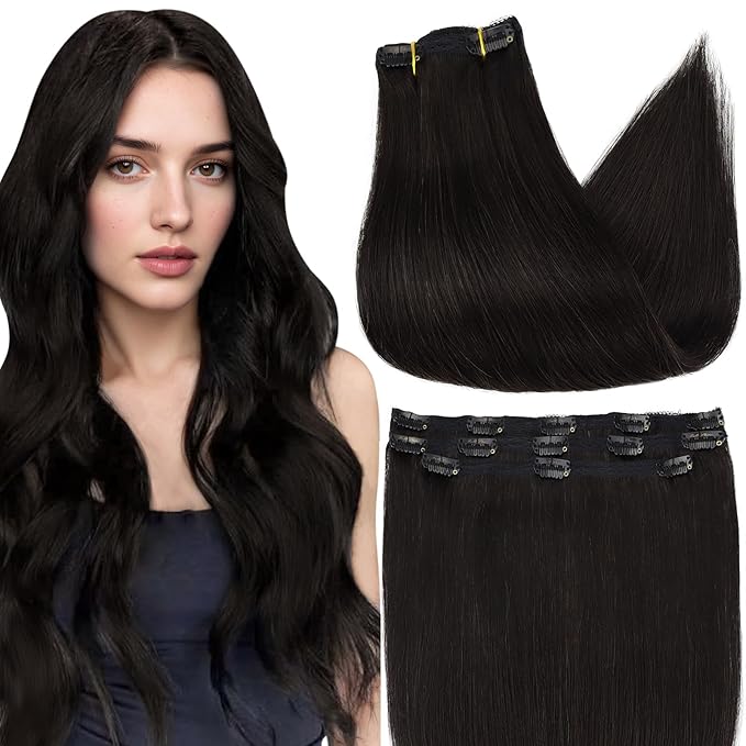 Full Shine Hair Clip in Extensions 18 Inch Black Invisible Clip in Hair Extensions Human Hair Natural Black Real Remy Hair Clip ins for Women 3 PCS 60 Grams