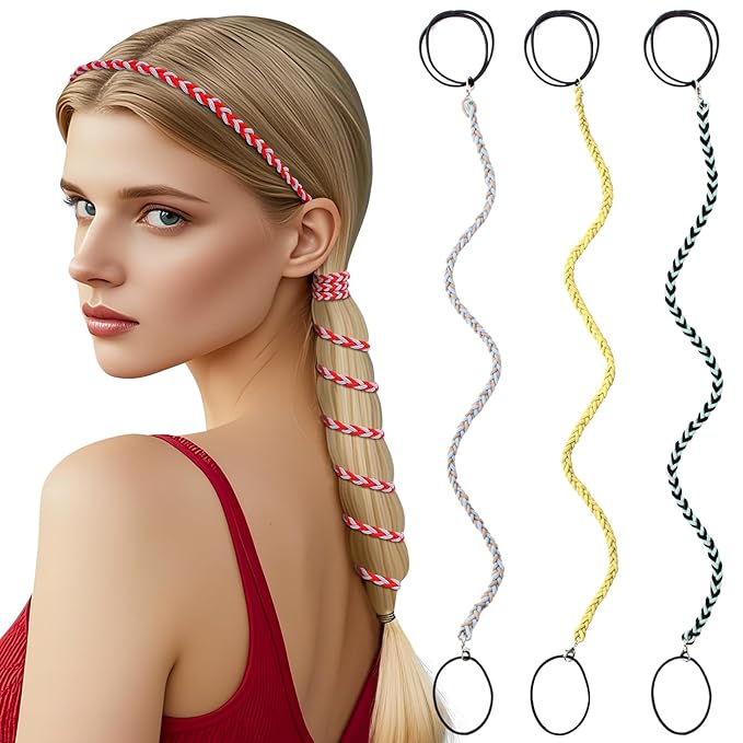 3 Packs Ponytail Holders Hair Ties for Women, Spiral Pony Tails Elastic Braided Hair Holders for Gym Swimming Sports (3pcs16"colorful15)
