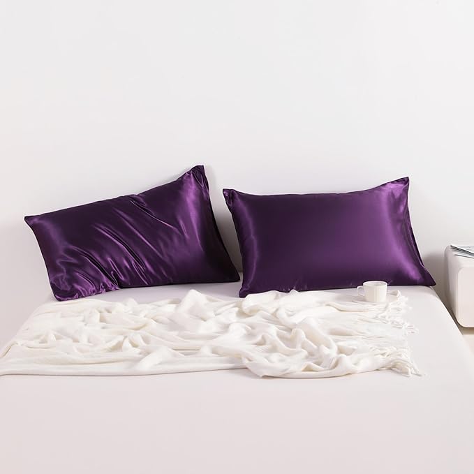 NTBAY 2 Pack Satin King Pillowcases for Hair and Skin, Luxurious and Silky Pillow Cases with Envelope Closure, 20x36 Inches, Eggplant Purple