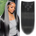 Clip in Hair Extensions Real Human Hair For Women Double Weft Brazilian Virgin Hair Extensions Wear and Go Straight Clip on Hair 8pcs With 18 Clips 120g(20inch,#1B)