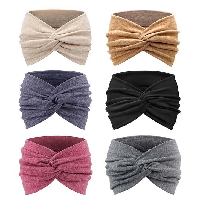 DRESHOW 6 Pack Extra Wide Headbands for Women Large Turban Headband Boho Head Wrap Elastic Hairbands Hair Twisted Knot Hair Accessories