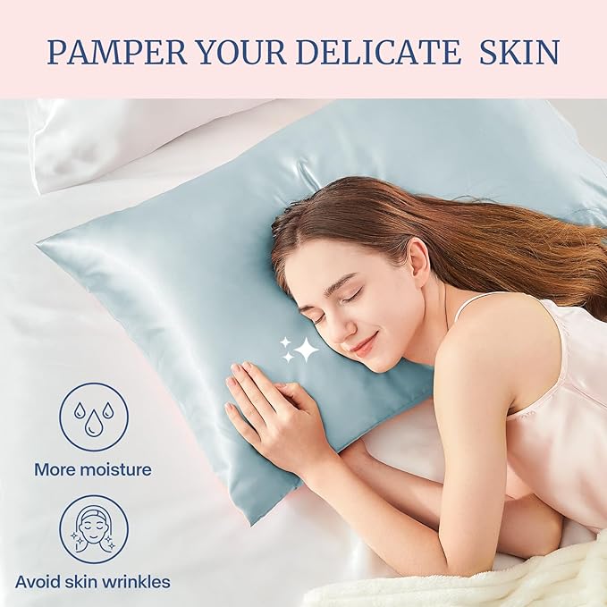 BEDELITE Satin Pillowcase for Hair and Skin, Super Soft Similar to Silk Pillow Cases 4 Pack with Envelope Closure, Cooling Pillowcases for Women Men (20"x30" Queen Size, Stone Blue)