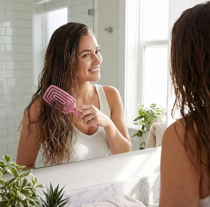 7pcs Hair Essentials Set: Spray Bottle, Detangling Brush, Scalp Massager, Brow & Lash Grooming Tool, Styling Comb, and Fabric Hair Tie - For All Ages and Relaxation at Home