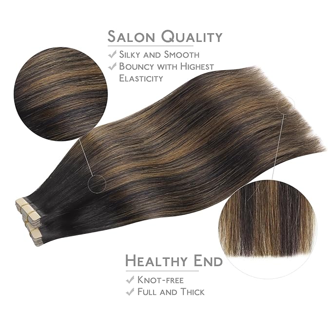 WENNALIFE Tape in Hair Extensions Human Hair, 40pcs 100g 22 inch Balayage Natural Black to Chestnut Brown Hair Extensions Real Human Hair Straight Tape in Extensions Invisible Human Hair Extensions