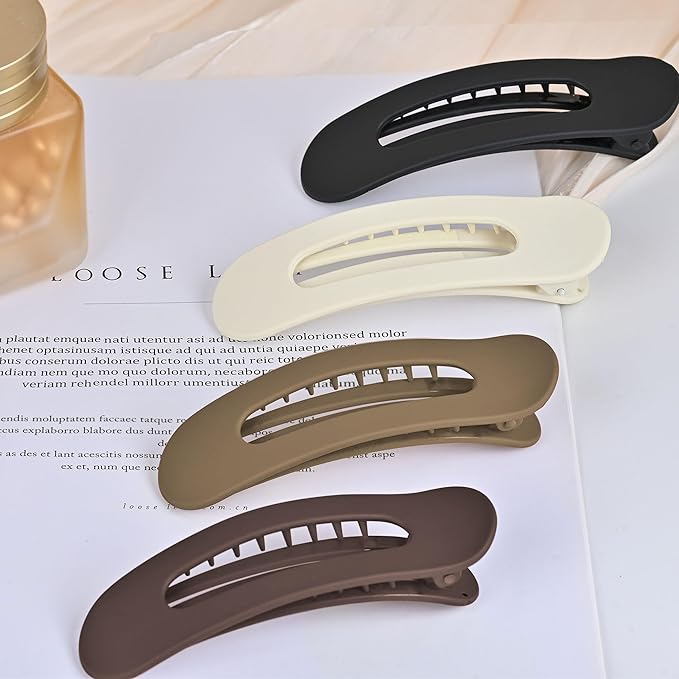 4 Pcs Flat Hair Clips for Women - Large Matte Flat Claw Clips for Thin Hair, Stylish Hair Accessories for Daily Styling（4 Colorful)