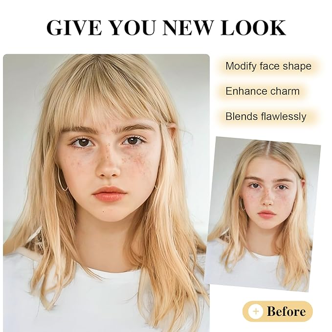 BOGSEA Clip in Bangs 100% Human Hair Bangs with Temples Bangs Hairpieces for Women Clip in Fake Bangs for Daily Wear (Honey Blonde, Wispy Bangs)
