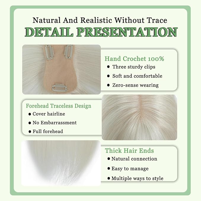 Hair Toppers for Women Real Human Hair, 360°3D Bangs Clip Human Toppers for Women with Thinning hair Realistic Scalp Line (60#, 3D French Bangs(11 * 7))