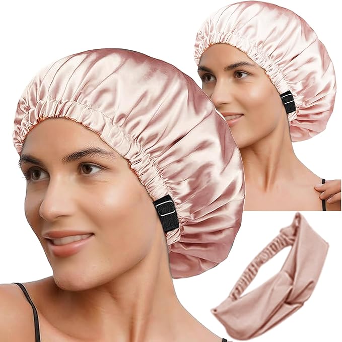 Hair Bonnets 3Pcs Satin Bonnet For Sleeping Silky Bonnets Womens Silk Bonnet Night Caps Curly Hair Sleep Cap For Women