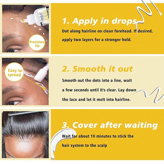 Goiple Wig Glue for Lace Front Wigs, Waterproof Lace Front Wig Glue for Wigs, Strong Hold Transparent Lace Adhesive for Hair Replacement Invisible Hair Bonding Wig Adhesive(1.28 fl oz)