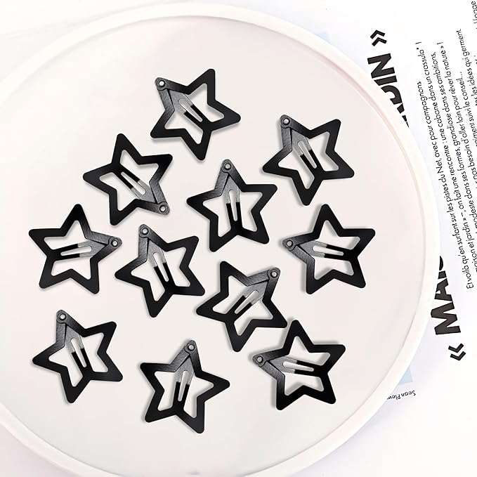 30 Pcs Metal Star Hair Clips 2000s Y2K Snap Barrettes 1.25 In Non Slip Star Hair Accessories for Women,Matte Black