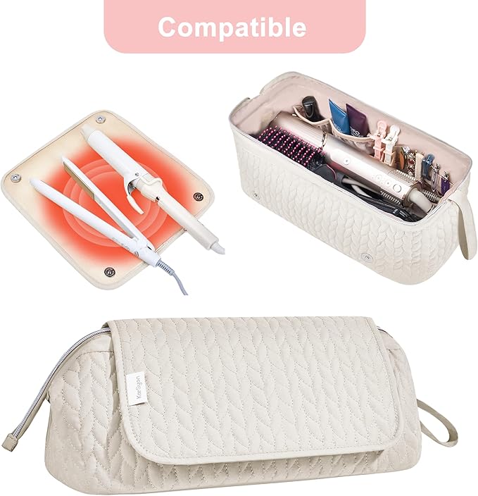 Hair Tools Travel Bag Karsyon Heat Resistant Mat Case Hot Tools Straightener, Curling Iron,Hair Dryers,Haircare Accessories Travel Essentials for Women 2 in 1 Organizer Bags(Beige)