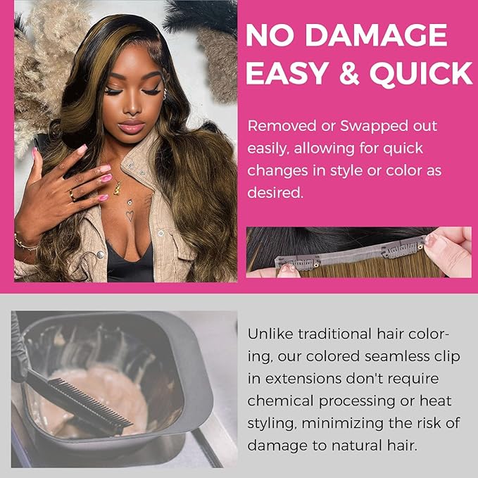 Lashey Clip in Hair Extensions Real Human Hair, 4pcs 50g Medium Brown Human Hair Extensions 22 Inch Straight Hair Extension Clips for Black Women