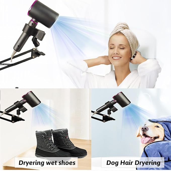 Hair Dryer Stand Holder 360 Rotate Hair Dryer Holder Stand Floor，Adjustable Hands Free Blow Dryer Floor Stand , Blow Dryer Stand Hands Free Clip Suitable for 99% Hair (Black)