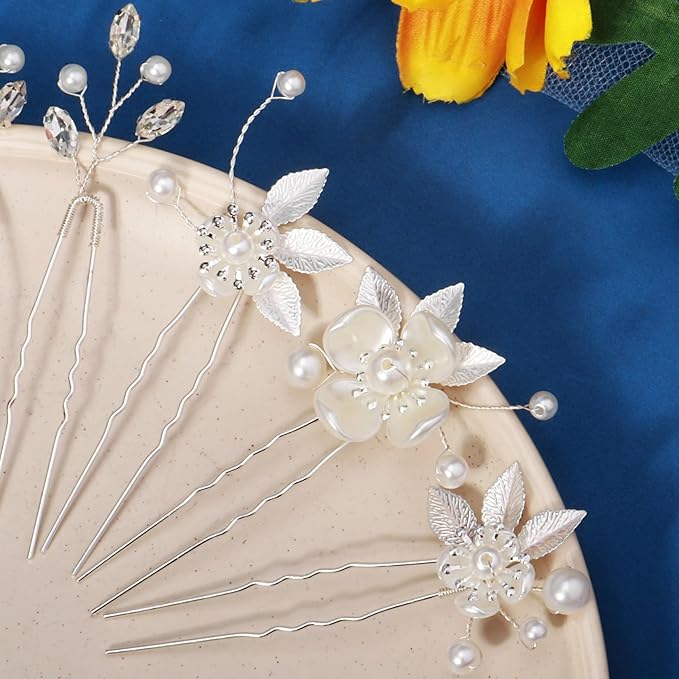 12 Pieces Bride Hair Pins Rhinestones Hair Accessories for Women Crystal Wedding Hairpiece for Bridesmaids