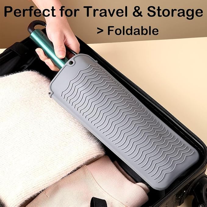 2 Pcs Professional Silicone Heat Resistant Mat Pouch for Curling Iron, Flat Iron and Other Hot Tools, Portable Travel Mat and Cover for Hair Styling Tools with Hanging Hole (2PCS Grey)
