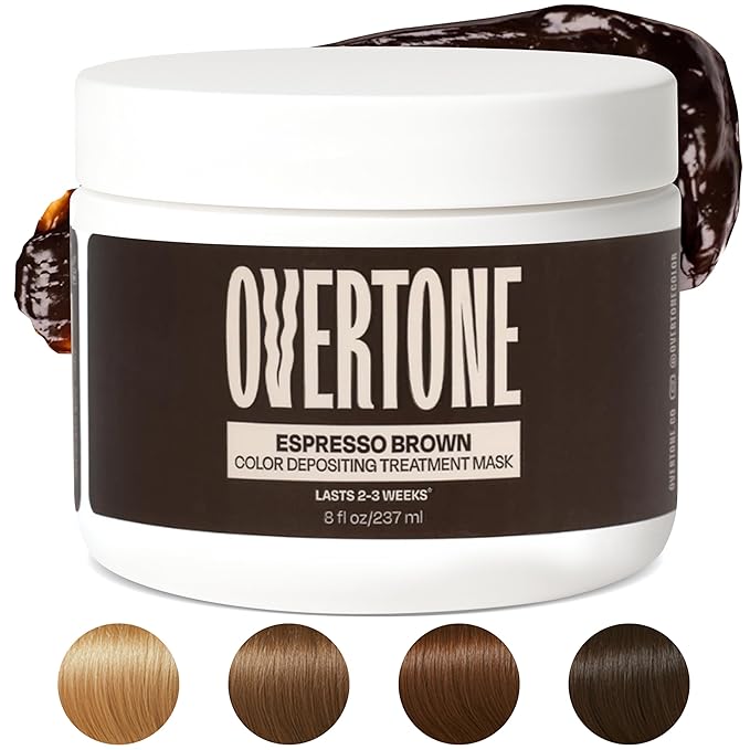 Overtone Semi Permanent Hair Color Conditioner, Espresso Brown, 8 oz, Nourishing, Damage-Free, Color Depositing Mask for All Hair Types with Shea Butter & Coconut Oil, Vegan & Cruelty-Free