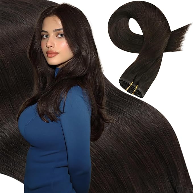 Moresoo Brown Clip in Hair Extensions Seamless Dark Brown Human Hair Clip in Extensions Seamless PU Skin for Women to Add Thickness Heat-stylable for Daily Use 135g/7pcs 20 inch