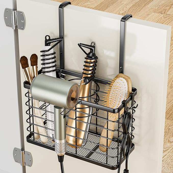 OVICAR Hair Dryer Holder - 3-in-1 Hair Tool Organizer Blow Dryer Holder Adjustable Height Wall Mounted/Cabinet Door Bathroom Organizer Storage for Hair Dryer, Flat Irons, Curling Wands, Straighteners