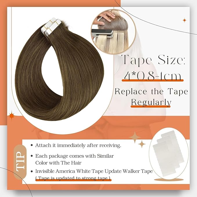 Full Shine 18Inch Tape in Hair Extensions Human Hair Color 3 Brown Human Hair Extensions Tape in Seamless Invisible Skin Weft 100G Remy Soft Extension 40Pcs Brazilian Lightweight