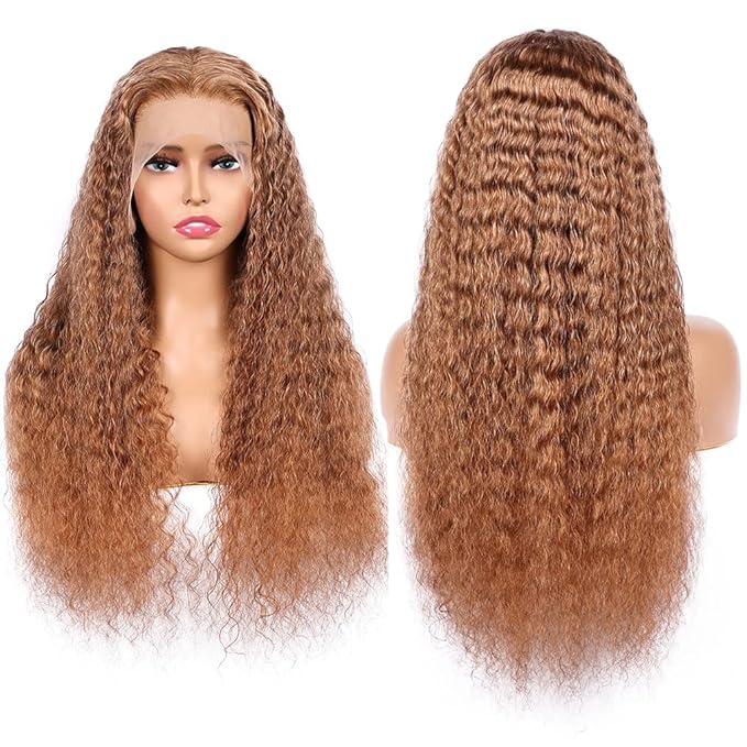 Brown Deep Curly Wave Human Hair Lace Front Wigs with Baby Hair for Black Women Pre Plucked 180% Density Brazilian Virgin Hair HD Transparent Lace Frontal Wig 28 Inch
