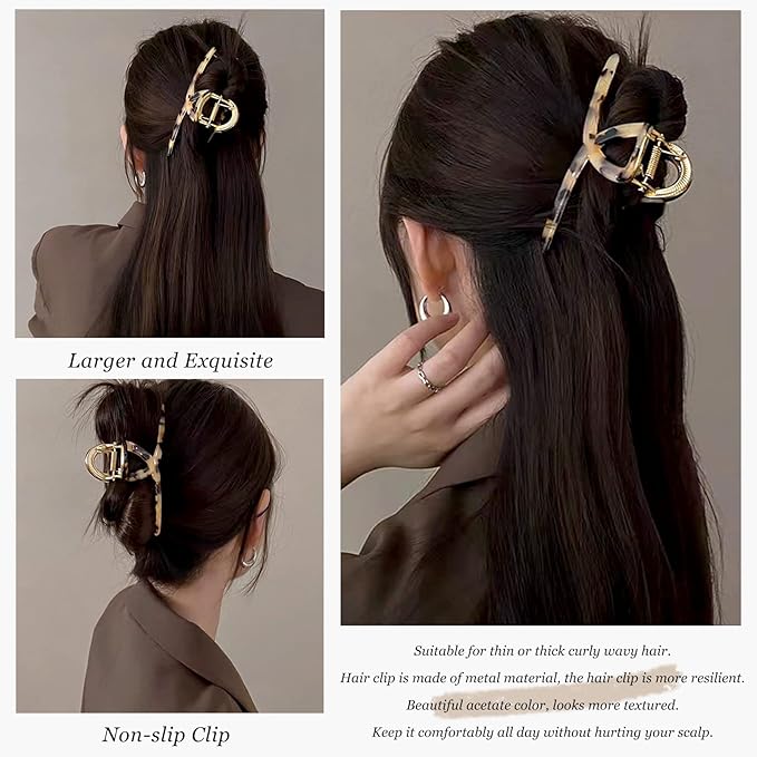 Big Hair Claw Clips Butterfly Hair Clips for Women 4.7" Large Acetate Metal Hair Claw Clip for Girls Hair Accessories for Long Thick Hair (Light leopard)