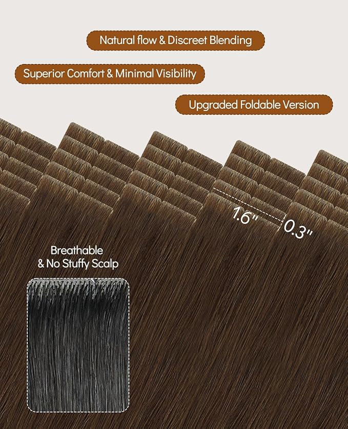 VINBAO 55g Invisi Edge Tape in Extensions Human Hair Chocolate Brown Injection Tape in Hair Extensions 20in 55g 20pcs Seamless De Cabello Humano 20inch #4