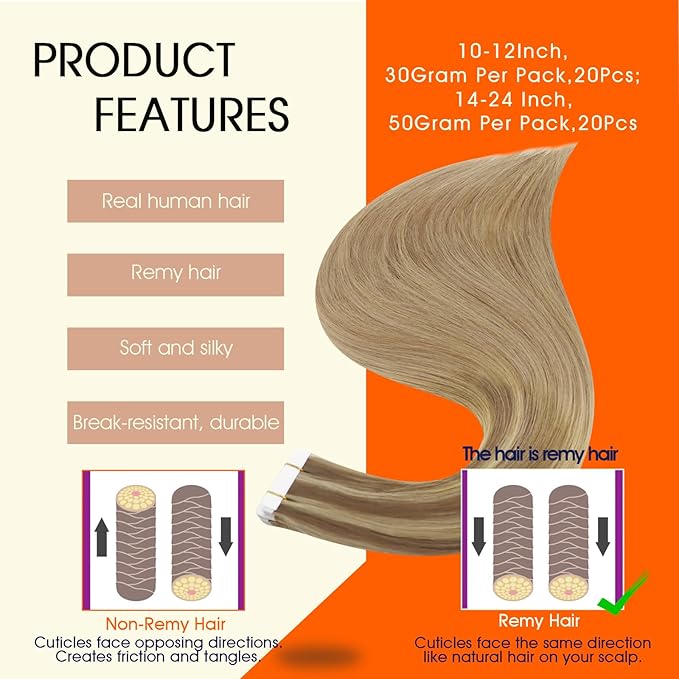 Full Shine Hair Extensions Tape in Color 10/16/16 Balayage Ombre Tape in Hair Extensions for Women Straight Seamless Skin Weft 22Inch Remy Human 50Gram 20Pcs Brazilian Soft