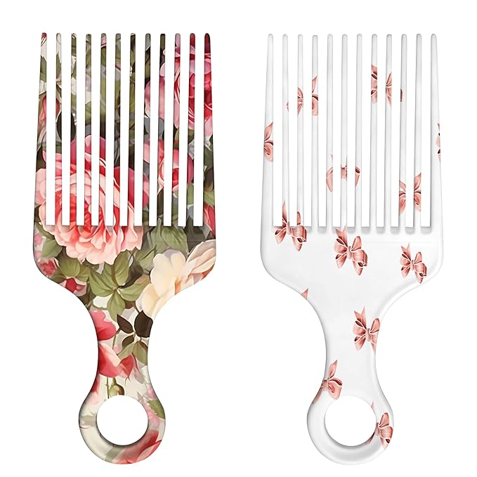 2 Pcs Afro Pick Comb for Natural Curly Hair,Portable Styling Hair Pick for Travel,Anti-Static,Cute Afro Comb for Women Men and Girls(Pink-T1)