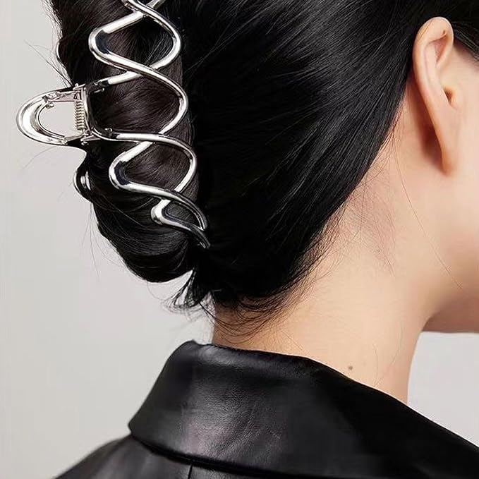 Silver Metal Wavy Hair Clip, 1Pcs 4.52Inch Wave Hair Clip for Thick Hair, Non-Slip Strong Hold Grip Hair Jaw Clip, Ideal for All Occasions