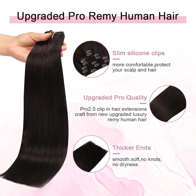 Pro2.0 Clip in Hair Extensions Real Human Hair 22inch 7pcs #2 Dark Brown Remy Real Hair Extensions Clip in Human Hair 120g Thick Double Weft for Women（#2-22inch）
