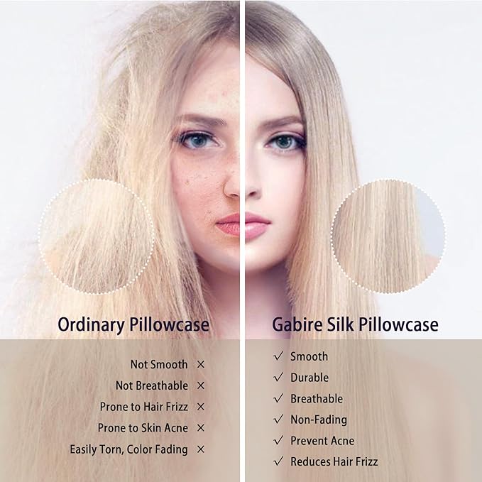 Mulberry Silk Pillowcase for Hair and Skin Prevent Acne Pillowcase Both Sides Real Silk Pillowcases Organic Silk Pillow case with Hidden Zipper, Champagne, Standard (20"×26")